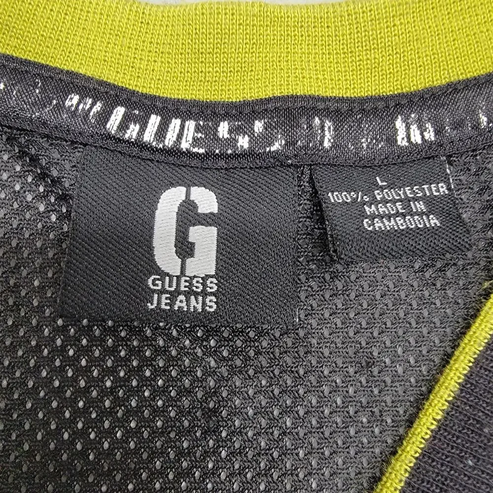 Guess American Tradition Mens L Black V Neck Mesh Jersey Shirt Sleeve Pocket - Picture 3 of 9